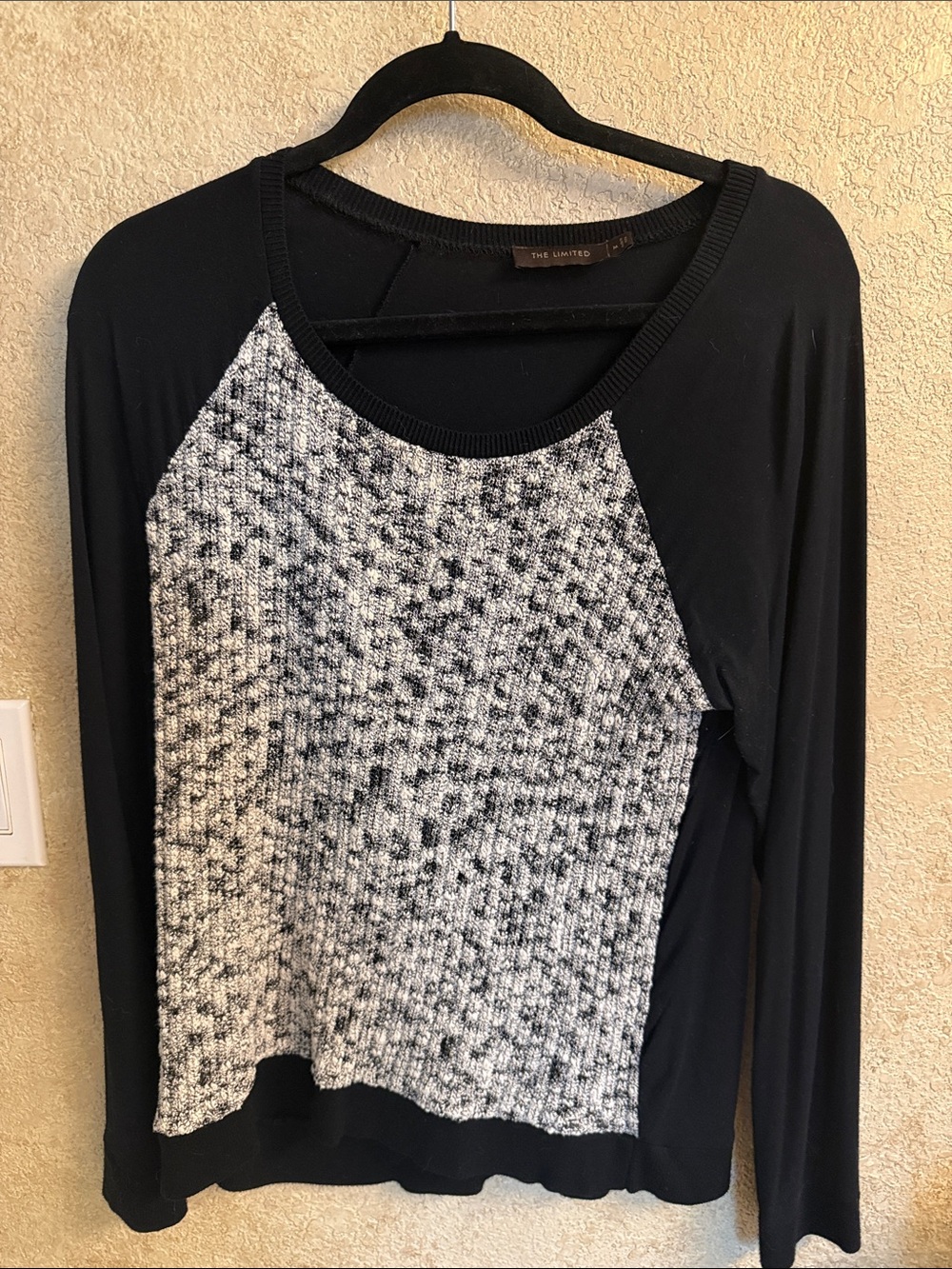 The Limited Black Long-Sleeve Raglan Top with Marled White-Black Front